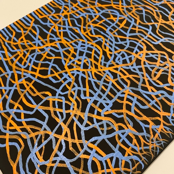Orange and Blue Mycelium Network Painting - Black Background - Original Art - Picture 7 of 13